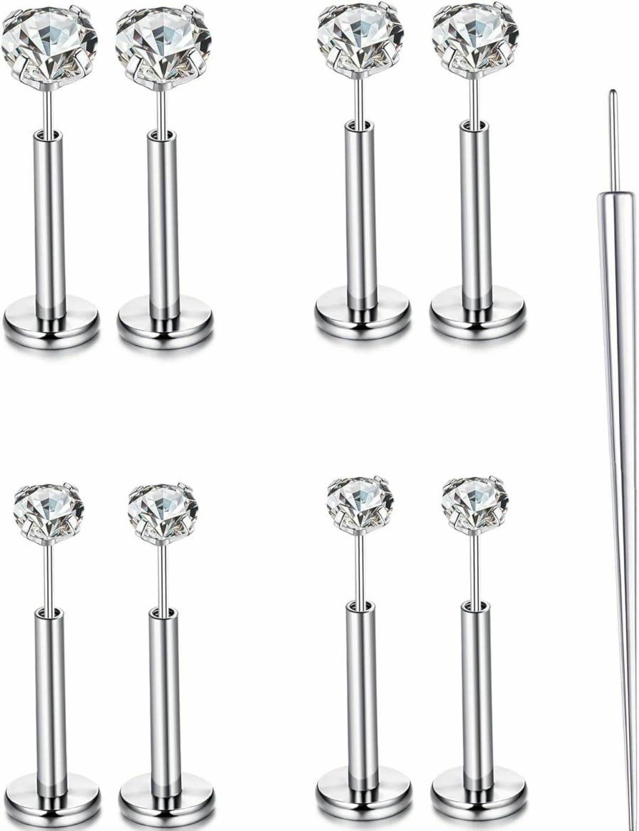 LOLIAS Body Piercing Studs | Lolias Threadless Nose Studs Cz Nose Rings For Women Men 14K Gold Filled 316L Surgical Steel Labret Studs Lip Rings Push In Flat Back Stud Earrings Cz Nose Nostril Tragus Helix Piercing Jewelry Hypoallergenic 20G 18G