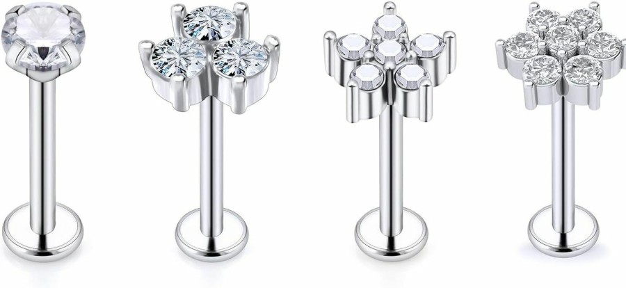 Lcolyoli Body Piercing Studs | Lcolyoli Flower Crystal Cartilage Earring Stud For Women Internally Threaded Stainless Steel 16G Helix Conch Tragus Piercing Jewelry Set