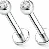 GAGABODY Body Piercing Studs | Gagabody G23 Titanium 18G 6/8/10Mm Internally Threaded Labret Clear Cz/Opal Monroe Lip Studs Helix Cartilage Tragus Earring Piercing