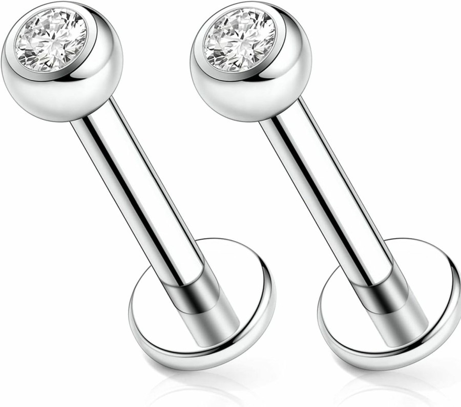 GAGABODY Body Piercing Studs | Gagabody G23 Titanium 18G 6/8/10Mm Internally Threaded Labret Clear Cz/Opal Monroe Lip Studs Helix Cartilage Tragus Earring Piercing