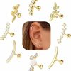 FIBO STEEL Body Piercing Studs | Fibo Steel 8 Pcs Helix Piercing Jewelry Cartilage Earrings For Women Opal Cz Conch Earrings Labret Jewelry Flower Snake Leaf Daith Piercing Jewelry Set