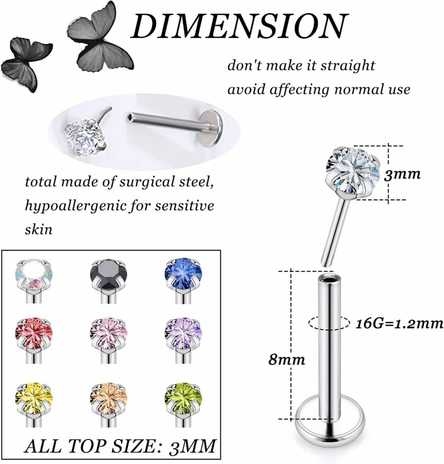 Xnsjeyy Body Piercing Studs | Xnsjeyy 16G Threadless Push In Lip Rings For Women Lip Studs Labret Jewelry Monroe Lip Rings Medusa Piercing Jewelry Tragus Rook Helix Cartilage Forward Earring Piercing Jewelry For Women Silver 16Pcs