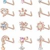 THUNARAZ Body Piercing Studs | Thunaraz 20G Dangle Nose Rings For Women Stainless Steel Nose Rings L-Shaped Cute Flower Butterfly Nose Studs Sparkled Opal Cz Inlaid Nose Piercing Jewelry 12Pcs