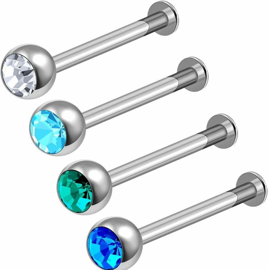 MATIGA Body Piercing Studs | 4Pcs Steel 16G Labret Rings Piercing Jewelry Lip Medusa Medusa Monroe Vertical 2.5Mm Round 4Mm Crystal More Choices