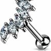 Dynamique Galerie Body Piercing Studs | Dynamique 6 Marquise Cz Set Curve Top On Internally Threaded 316L Surgical Steel Flat Back Stud For Labret, Monroe, Cartilage (Sold Per Piece)