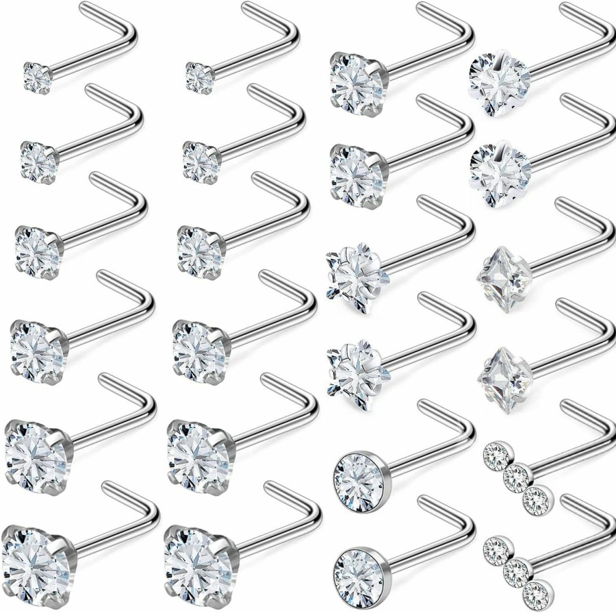 Kridzisw Body Piercing Studs | Kridzisw 18G Nose Rings Studs With Cubic Zircona Sparkly 316L Surgical Steel Straight Screw L Shaped Hypoallergenic Nose Studs Piercing Jewelry For Women Men 1.5Mm 2Mm 2.5Mm 3Mm 4Mm 12Pairs