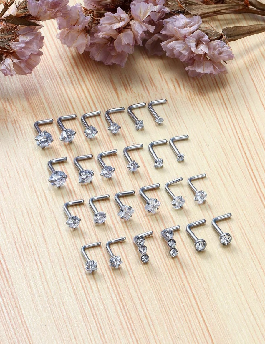 Kridzisw Body Piercing Studs | Kridzisw 18G Nose Rings Studs With Cubic Zircona Sparkly 316L Surgical Steel Straight Screw L Shaped Hypoallergenic Nose Studs Piercing Jewelry For Women Men 1.5Mm 2Mm 2.5Mm 3Mm 4Mm 12Pairs