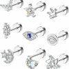 JOERICA Body Piercing Studs | Joerica 18G Stainless Steel Cartilage Earrings For Women Flat Back Stud Earrings For Cartilage Helix Piercing Jewelry Tragus Earrings With Flat Back Internally Threaded Cz Earrings Set