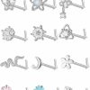 Ofeiyaa Body Piercing Studs | Ofeiyaa 12Pcs 20G Nose Ring Stud L Shaped Nose Rings Stud For Women Cubic Zirconia Star Butterfly Snake Snowflake Flower Nose Piercing Jewelry Stud Nose Rings Silver Gold Tone