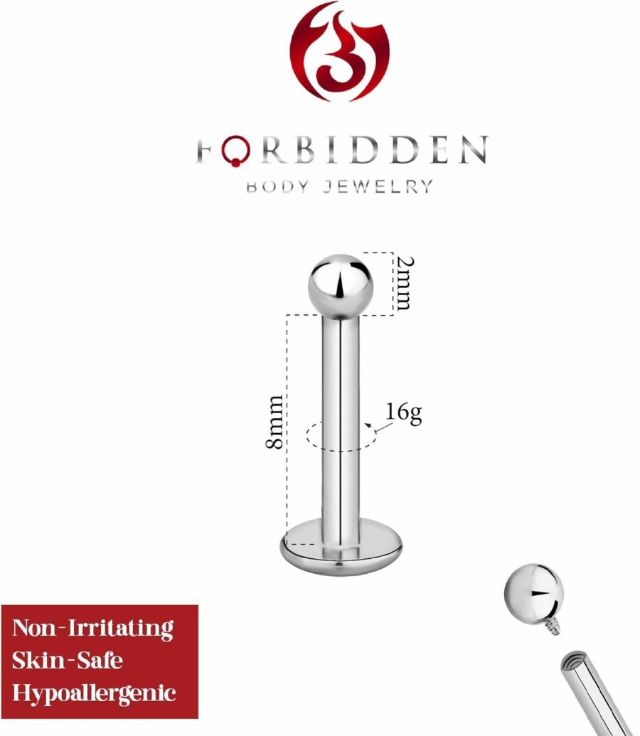 Forbidden Body Jewelry Body Piercing Studs | Forbidden Body Jewelry 14G-16G Surgical Steel Tragus Earring, Helix Earring And Labret Piercing Stud With Ball Top