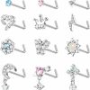 THUNARAZ Body Piercing Studs | Thunaraz 20G Dangle Nose Rings For Women Stainless Steel Nose Rings L-Shaped Cute Flower Butterfly Nose Studs Sparkled Opal Cz Inlaid Nose Piercing Jewelry 12Pcs