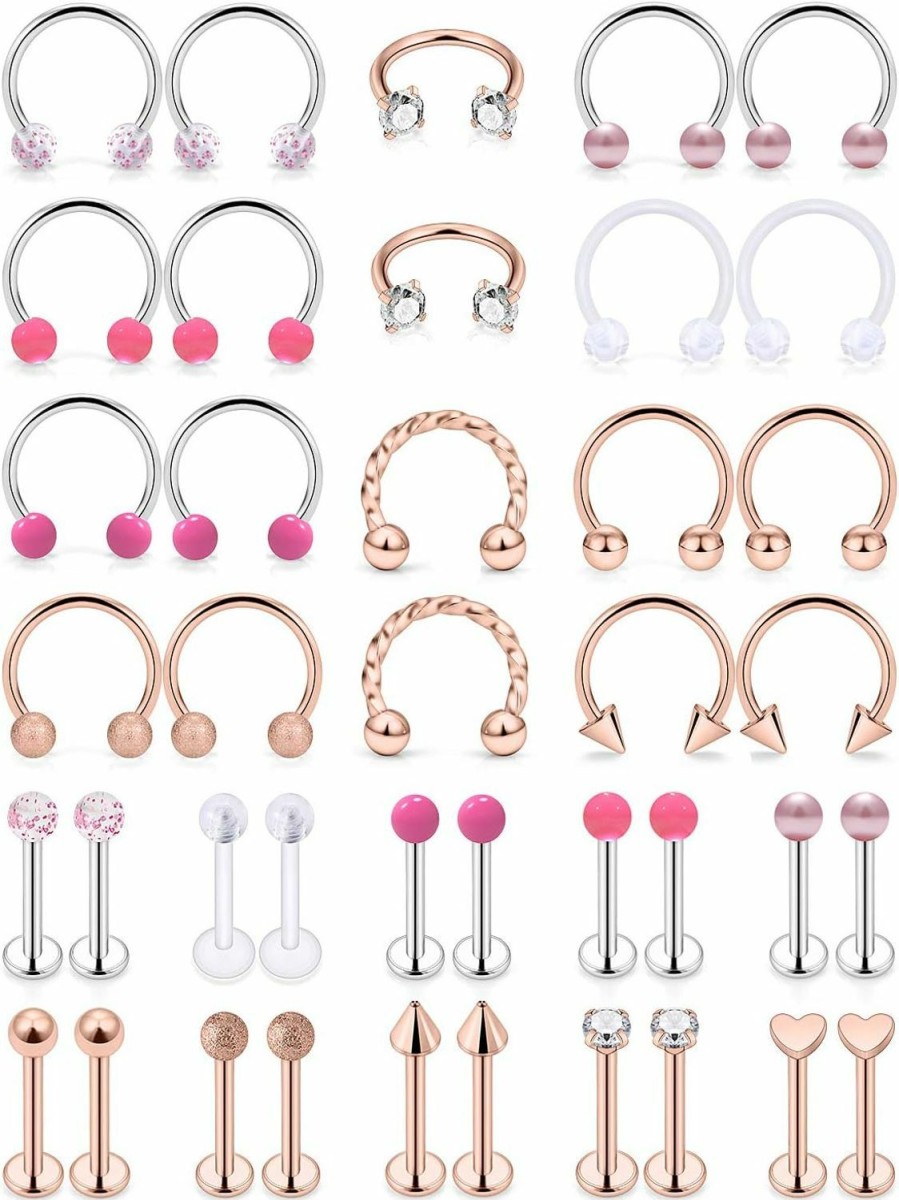 Prjndjw Body Piercing Studs | Prjndjw 16G Lip Rings Stainless Steel Horseshoe Labret Monroe Lip Rings Nail Tragus Helix Earrings Studs Ring Medusa Piercing Jewelry 8Mm 40 Pcs Glow In The Dark