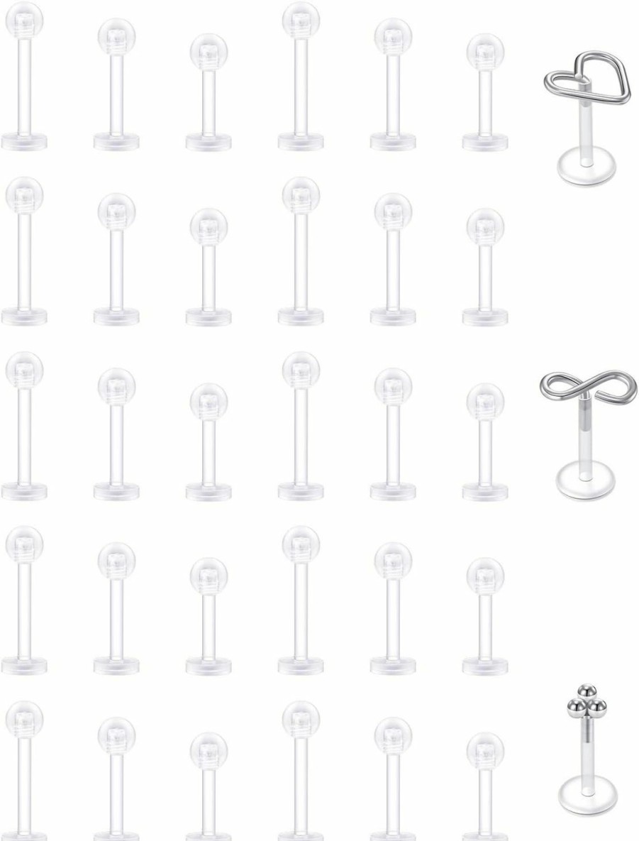 Anicina Body Piercing Studs | Anicina Clear Nose Rings Studs For Work Clear Piercing Retainer Horseshoe Plastic Septum Retainer Clear Flexible Belly Button Nose Septum Lip Eyebrow Tongue Nipple Rings Bioflex Industrial Barbell