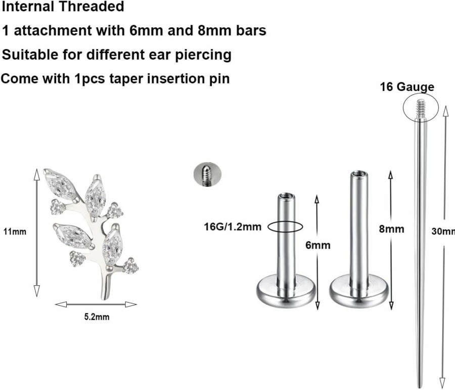 TOMIDES Body Piercing Studs | Tomides 16G G23 Titanium Labret Studs Tragus Conch Cartilage Earrings Flat Back Piercing Jewelry For Rook Helix Lobe Internally Threaded