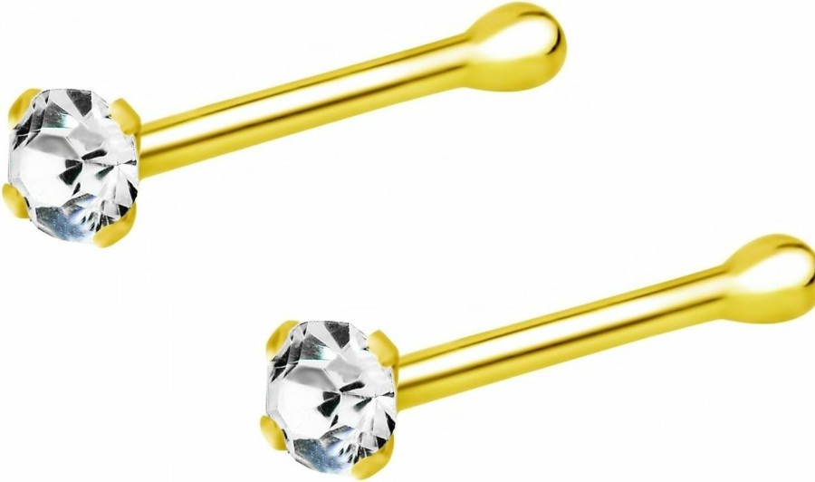 Forbidden Body Jewelry Body Piercing Studs | Forbidden Body Jewelry 22 G 18K Gold Plated Sterling Silver 1.5Mm Cz Simulated Diamond Micro Nose Bone Stud For Women Or Men