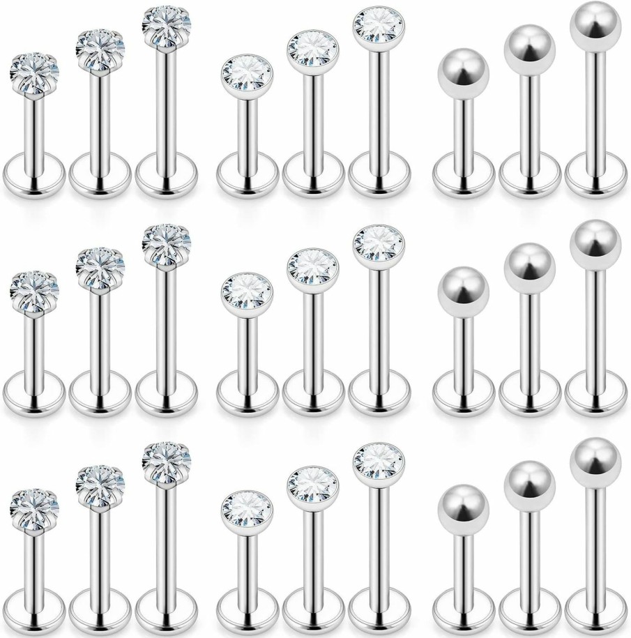 Uqnwbdq Body Piercing Studs | Uqnwbdq 16G Lip Labret Monroe Rings Studs Surgical Steel Tragus Helix Cartilage Earring Stud Rings Piercing Jewelry Bar Length 6Mm 8Mm 10Mm Silver 27Pcs