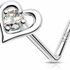 Melighting Body Piercing Studs | Meiighting 925 Sterling Silver Heart Nose Stud L Shaped Star Nose Ring 20G Solid Silver Nose Piercing Jewelry Clear Cz For Women Men Nostril Piercing