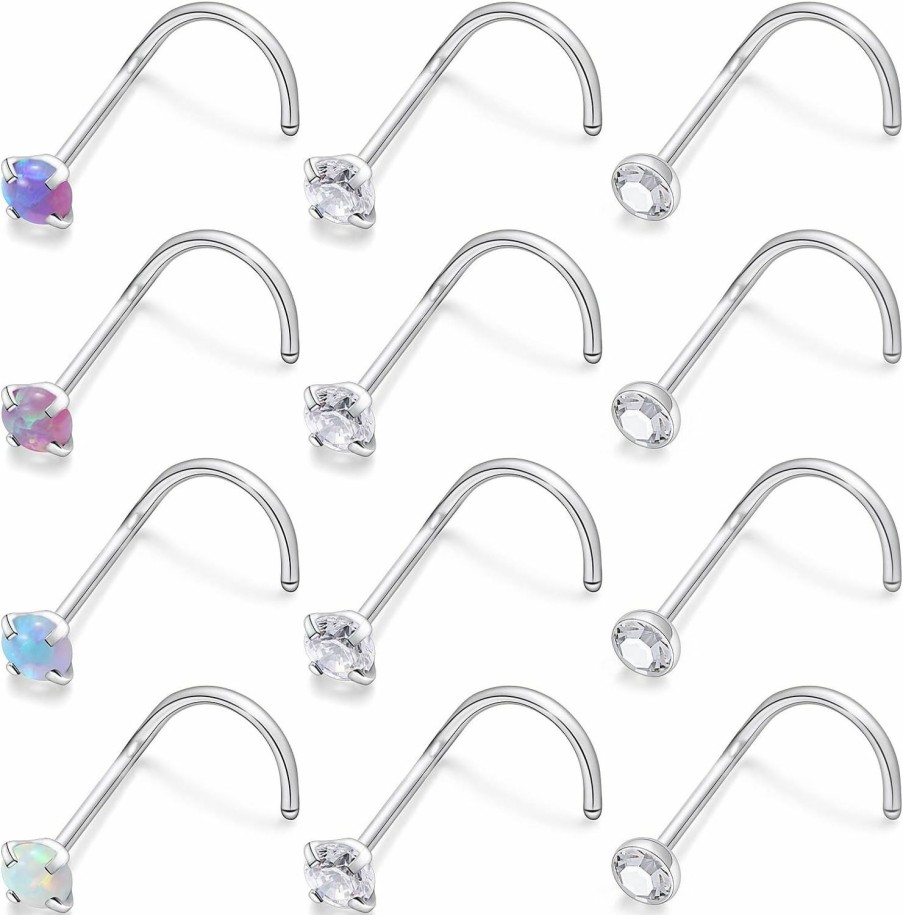 Cisyozi Body Piercing Studs | Cisyozi 18G 20G 22G Nose Rings Studs Surgical Steel Nose Stud Set 1.5Mm 2Mm 2.5Mm 3Mm Diamond Cubic Zirconia Opal Screw L Shaped Straight Nose Piercing Jewelry For Women Men