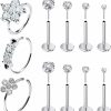 Prjndjw Body Piercing Studs | Prjndjw 16G 18G 20G Flat Back Studs Earrings Surgical Steel Threadless Nose Studs Straight Cartilage Earrings For Women Men Diamond Cz 1.5Mm 2Mm 2.5Mm 3Mm Silver Labret Jewelry Lip Rings