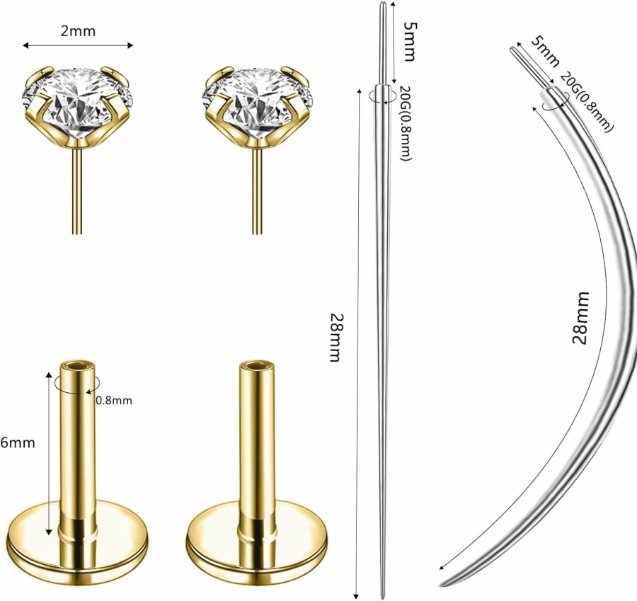 6ixGosh Body Piercing Studs | 6Ixgosh 18G/20G Threadless Push In Nose Studs Surgical Steel Labret Piercing Jewelry For Tragus Monroe Lip Helix Cartilage Earrings Studs For Women Men