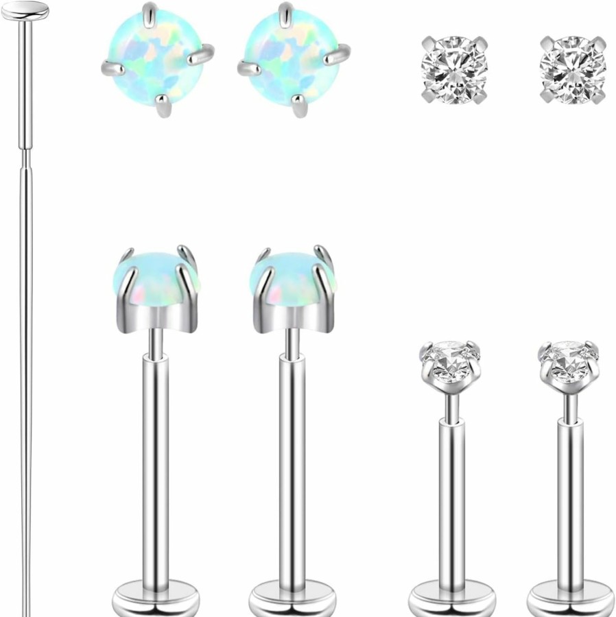 THE JEWEL PICK Body Piercing Studs | The Jewel Pick 4Pcs Thread Nose Stud, Flat Back Cartilage Earrings Hypoallergenic, Implant Grade Titnaium Earrings, 2Mm Tiny Nose Rings Studs For Women, 18 Gauge Nose Piercings With Taper Pin, Stud Earrings For Men, Helix Tragus Piercing Jewelry