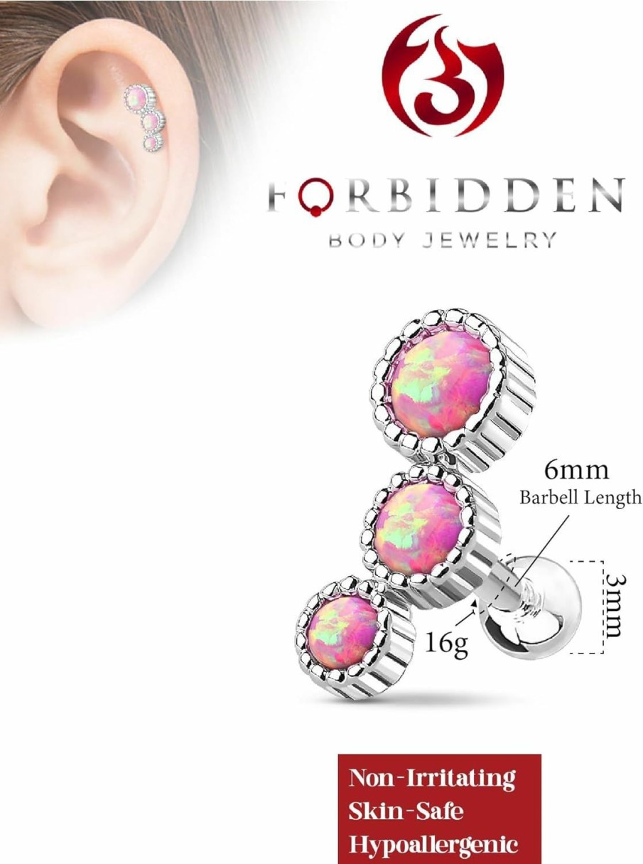 Forbidden Body Jewelry Body Piercing Studs | 16G Surgical Steel Triple Round Opalite Cartilage Stud Earring