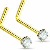 Forbidden Body Jewelry Body Piercing Studs | Forbidden Body Jewelry 20G Surgical Steel Gold Plated & Rose Gold Plated L-Shaped 2Mm Cz Crystal Nose Studs