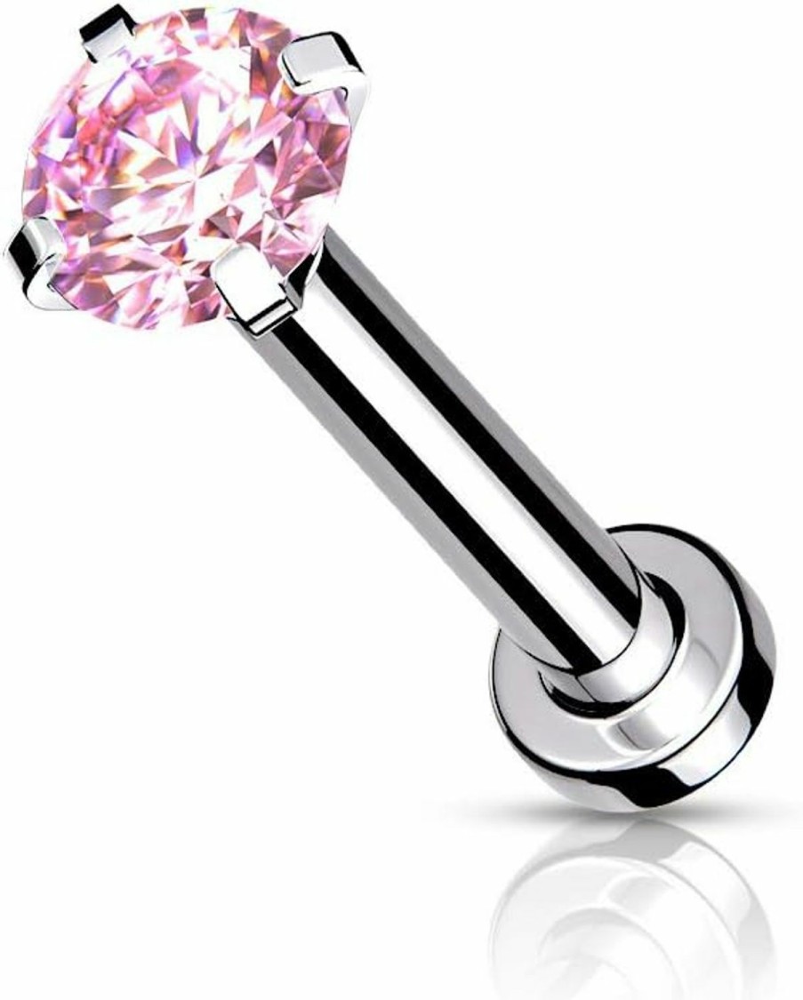 Dynamique Galerie Body Piercing Studs | Dynamique Cz Prong Set Top Internally Threaded Micro Base 316L Surgical Steel Labret, Flat Back Studs For Lip, Chin And Nose (Sold Per Piece)