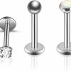 PIERCINGBOY Body Piercing Studs | 3Pcs Titanium Nose Studs For Women 20G 18G 16G L Shaped Nose Studs 3Mm Cz/Opal Flat Back Nose Stud Push In Theadless Nose Stud Nostril Tragus Helix Conch Lip Labret Cartilage Earring Piercing Jewelry