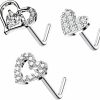 FLOGWE Body Piercing Studs | Flogwe 20G 3Pcs Nose Ring Studs 316L Heart Nose Rings Nose Studs Heart Nose Stud Surgical Steel Cz L-Shaped Piercing Jewelry