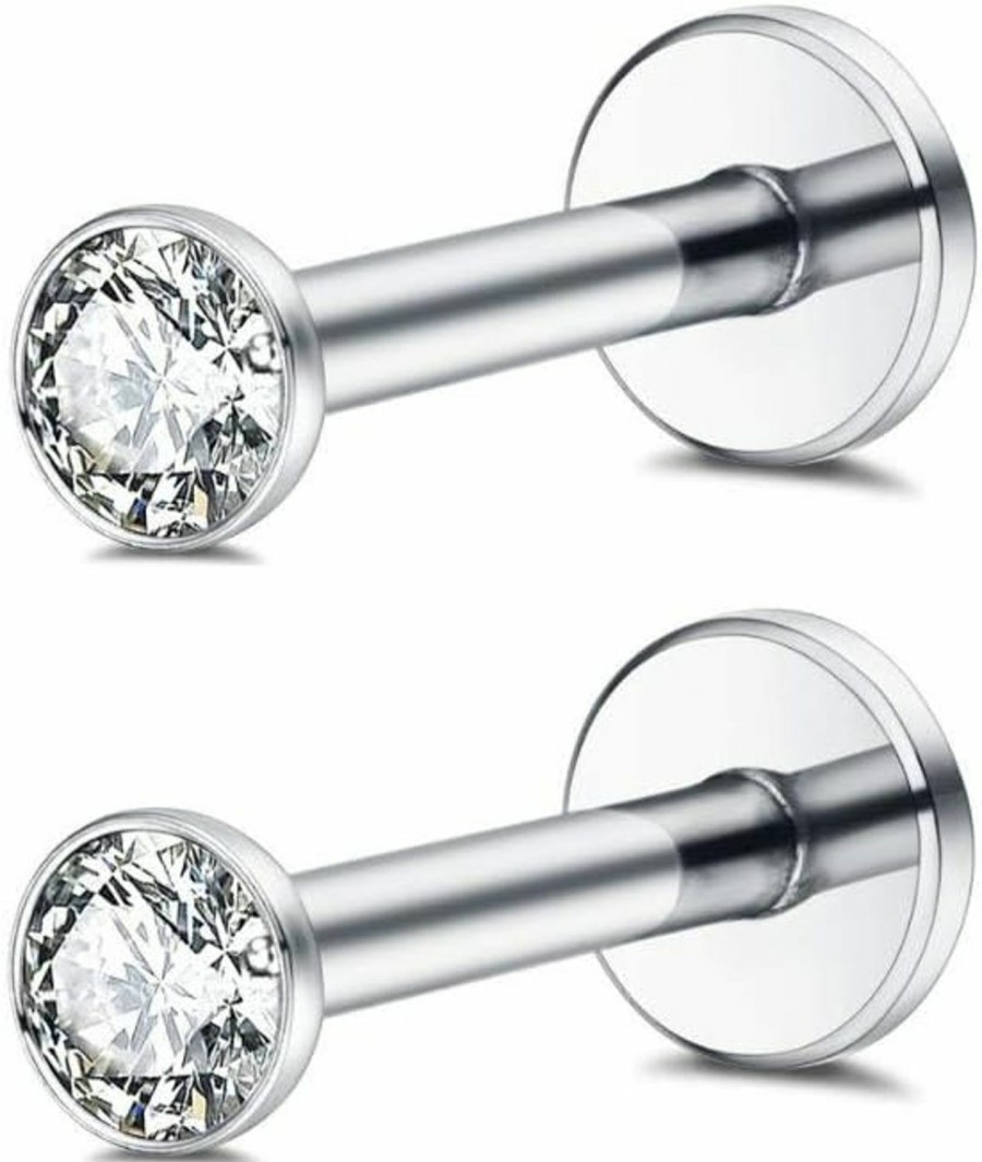 Changgaijewelry Body Piercing Studs | Changgaijewelry 16G Surgical Steel Internally Threaded Micro Cz Gem Top Tragus/Helix/Labret Stud 1 Pair 3Mm (3Mm)