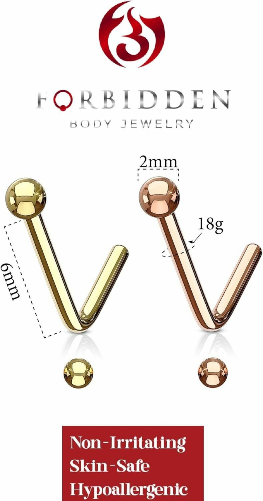 Forbidden Body Jewelry Body Piercing Studs | Forbidden Body Jewelry 18-20G Surgical Steel L Shaped 2Mm Ball Top Nose Ring, Choose Quantity/Gauge/Color