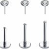 VERAMI Body Piercing Studs | Verami 3Pcs 20G Implant Grade G23 Titanium Push In Lip Ring Studs 6Mm 8Mm 10Mm Bar Threadless Push-In Flat Back Nose Ring Studs Flat Back Earrings For Helix 2.5Mm 3Mm 4Mm Cz Piercing Jewelry