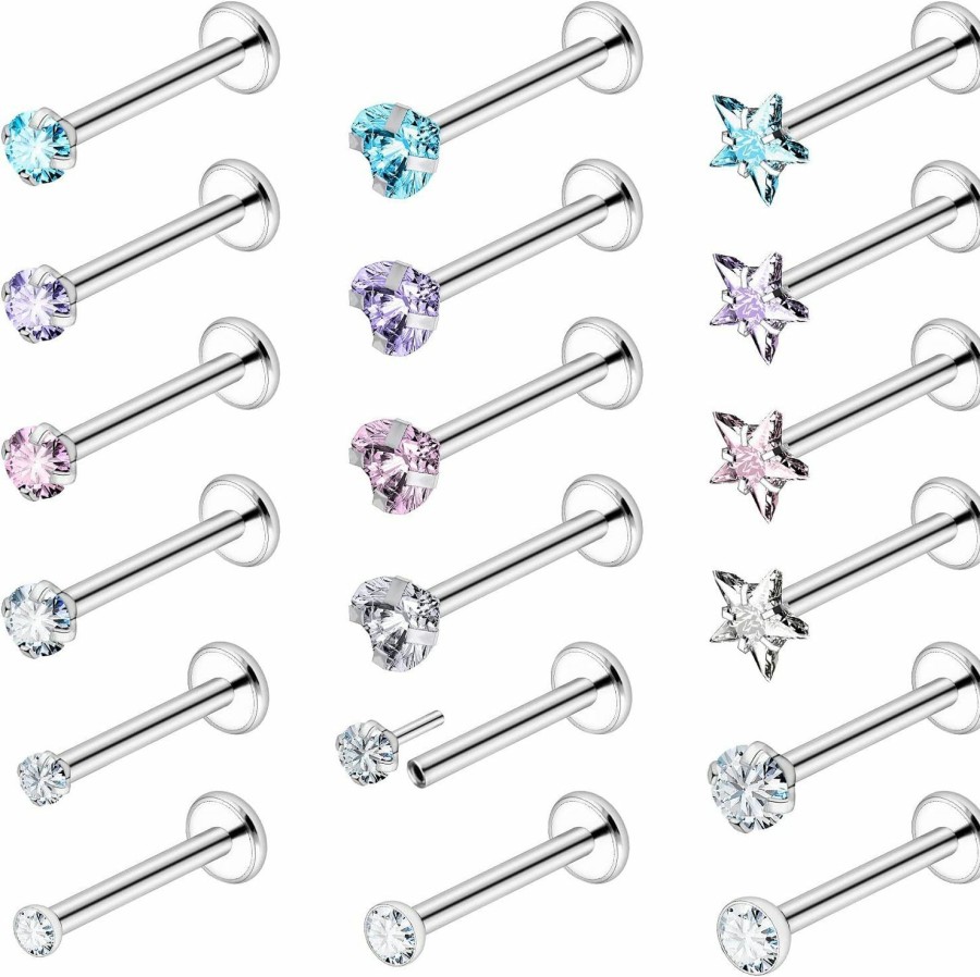 Ftovosyo Body Piercing Studs | Ftovosyo 20G 18G 16G Threadless Push In Nose Rings Studs Surgical Steel Pushin Nose Stud 2Mm 2.5Mm 3Mm Round/Heart/Star Crystal Nose Piercing Jewelry For Women Men