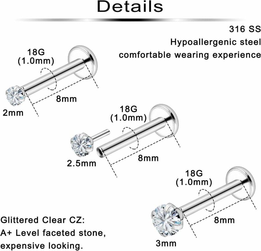 Ftovosyo Body Piercing Studs | Ftovosyo 20G 18G 16G Threadless Push In Nose Rings Studs Surgical Steel Pushin Nose Stud 2Mm 2.5Mm 3Mm Round/Heart/Star Crystal Nose Piercing Jewelry For Women Men