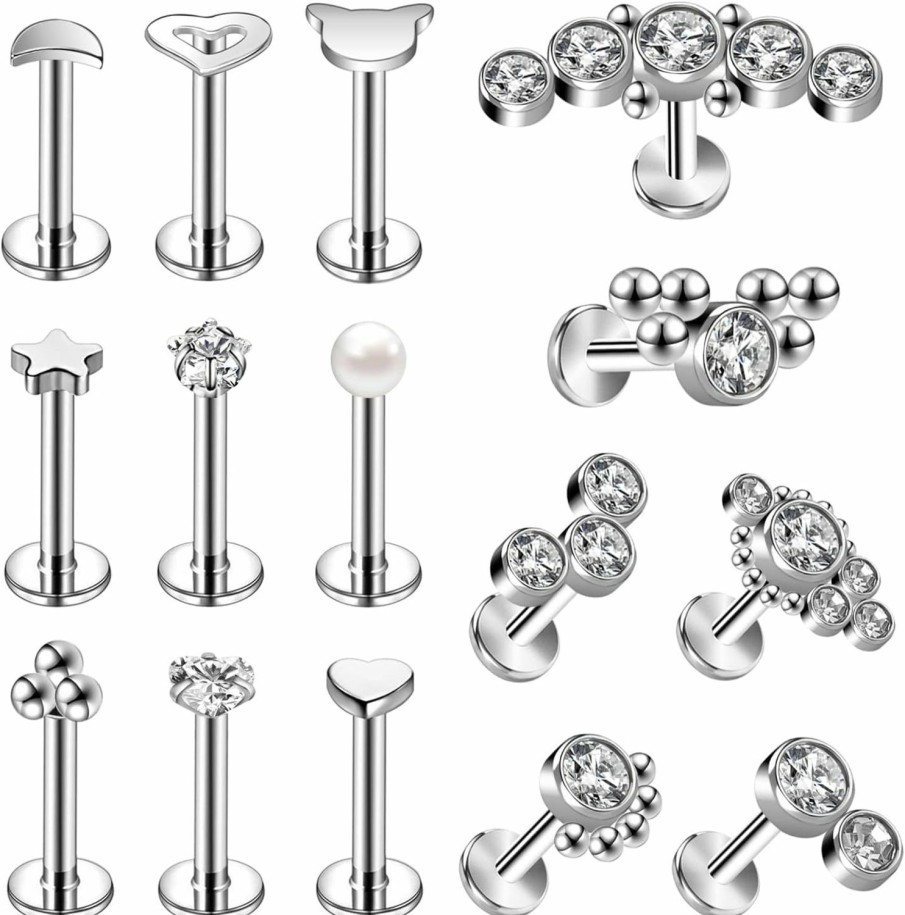 ZS Body Piercing Studs | Zs 16G Screw Lip Rings, Stainless Steel Labret Jewelry, Cz Forward Tragus Earrings For Women Men, Length 6 8 10Mm Medusa Monroe Piercing