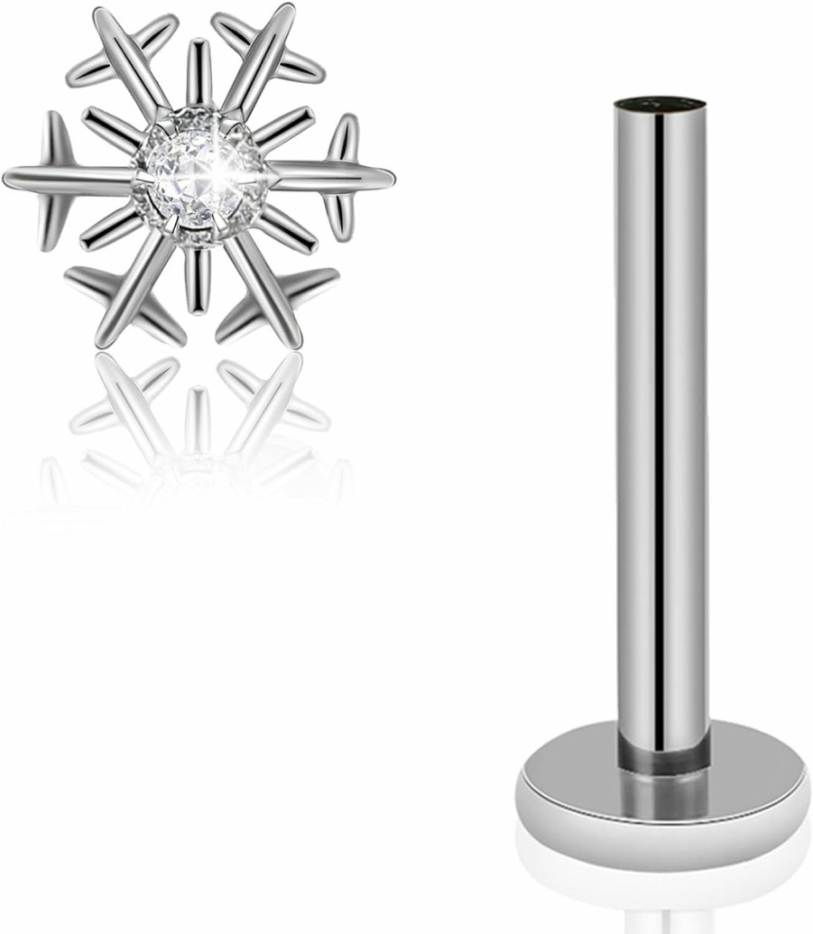 ZYTAIJEW Body Piercing Studs | 16G G23 Titanium Internally Threaded Snowflake Labret Monroe Lip Tragus Cartilage Earring Ring Nose Stud Piercing Jewelry 6Mm/8Mm/10Mm