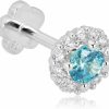 AVORA Body Piercing Studs | Avora 14K Gold Blue And White Simulated Diamond Cz Halo Cartilage Piercing Flat Back Earring Body Jewelry (18 Gauge)