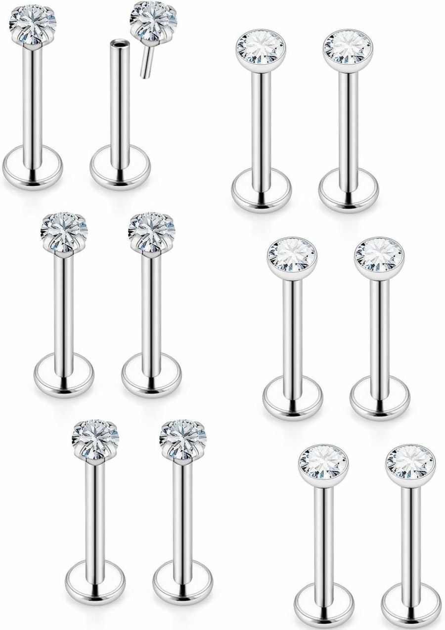 Xnsjeyy Body Piercing Studs | Xnsjeyy 16G 18G 20G Threadless Push In Lip Rings For Women Stainless Steel Labret Jewelry Monroe Lip Ring Medusa Piercing Jewelry Tragus Helix Cartilage Earring Piercing Jewelry For Women Cz Silver