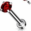 Amelia Fashion Body Piercing Studs | Amelia Fashion 16Ga (1.2Mm) L. 5/16\" (8Mm) Labret With Cz Prong Set Top Flat Back Stud Internally Threaded Micro Base 316L Surgical Steel For Nose, Lip, Chin, And More