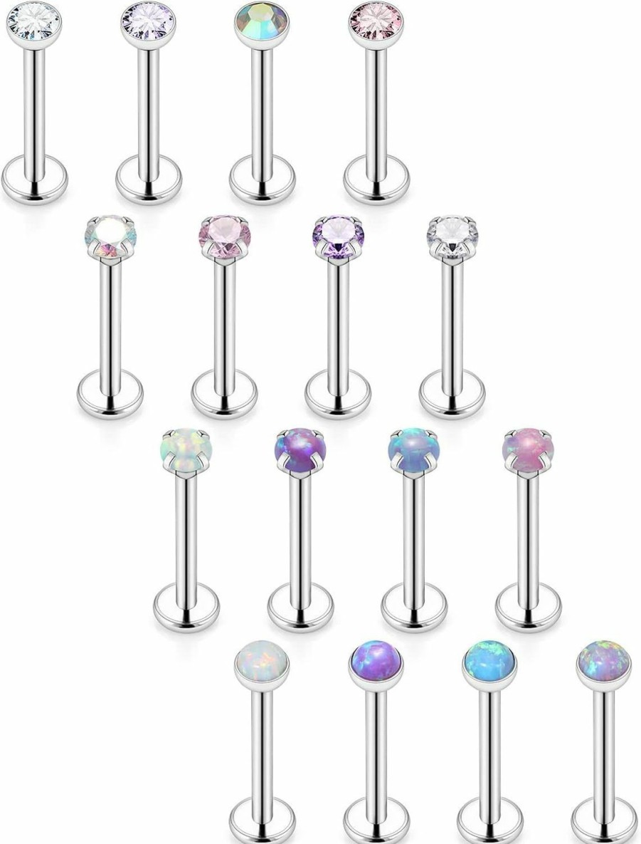 Xnsjeyy Body Piercing Studs | Xnsjeyy 16G Lip Rings For Women Stainless Surgical Steel Labret Jewelry Monroe Lip Ring Medusa Piercing Jewelry Tragus Helix Cartilage Forward Earring Piercing Jewelry For Women Cz Opal Silver 16Pcs