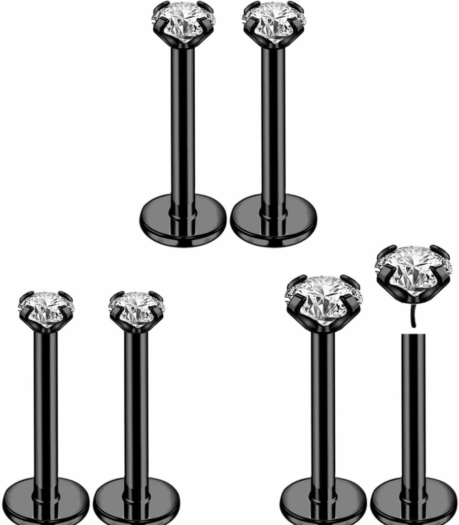 AccGin Body Piercing Studs | 20G 18G 16G 6Mm Threadless Push In Nose Stud Rings For Women Men Stainless Steel Nose Studs Nostril Piercing Jewelry Cz Nose Rings Studs2Mm 3Mm 4Mm Black Silver Gold 6Pcs