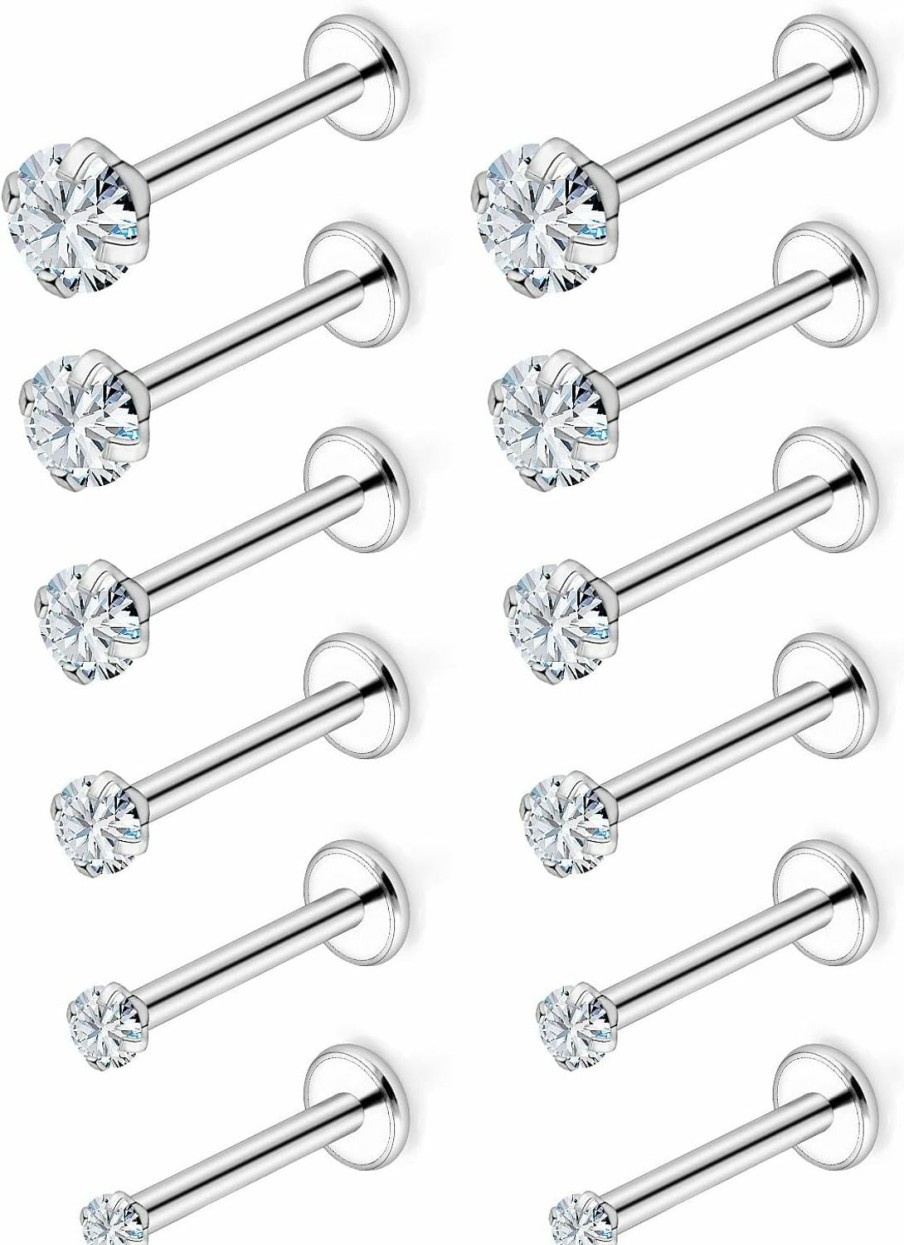 Xwnskvvz Body Piercing Studs | Xwnskvvz 16G Internally Threaded Medusa Piercing Jewelry Labret Studs Monroe Lip Ring Stainless Steel Tragus Piercing Jewelry 2-4.5Mm Cubic Zirconia Forward Helix Earrings Cartilage Conch Earring