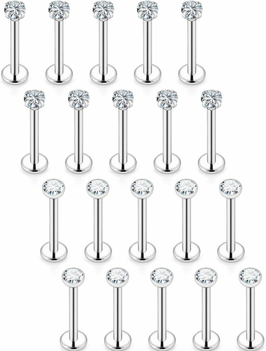 Xnsjeyy Body Piercing Studs | Xnsjeyy 16G Lip Rings For Women Stainless Surgical Steel Labret Jewelry Monroe Lip Ring Medusa Piercing Jewelry Tragus Helix Cartilage Forward Earring Piercing Jewelry For Women Cz 6Mm 8Mm 10Mm 20Pcs