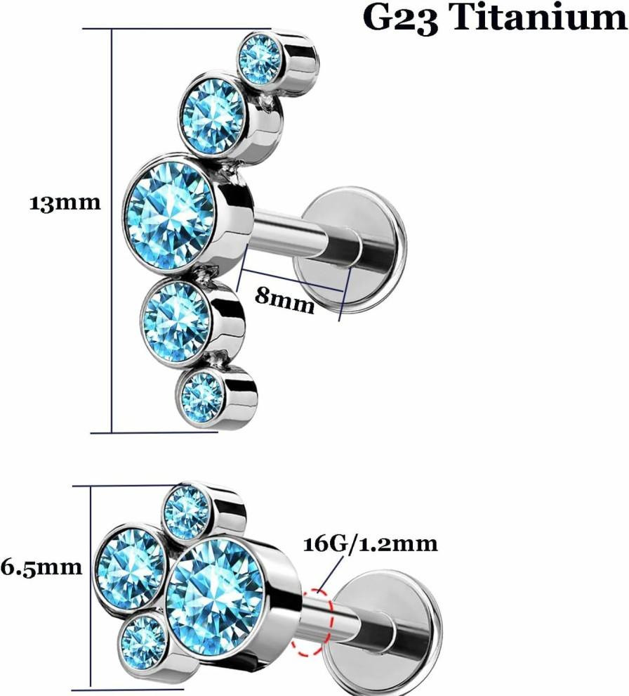 VERAMI Body Piercing Studs | Verami G23 Solid Titanium Labret Studs 16G Lip Studs Cluster Earrings Piercing Internally Threaded Medusa Ring Cartilage Monroe Lip Studs Helix Cartilage Tragus Earring Piercing Jewelry