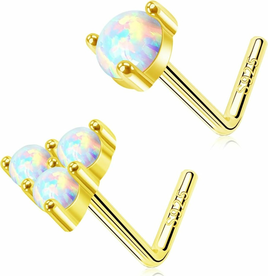 CHARMONLINE Body Piercing Studs | Charmonline 925 Sterling Silver Nose Studs L Shaped Nose Rings Studs 20G Opal Cz Nose Piercing Jewelry Heart,Flower,Butterfly,Bee Nose Studs For Women Men