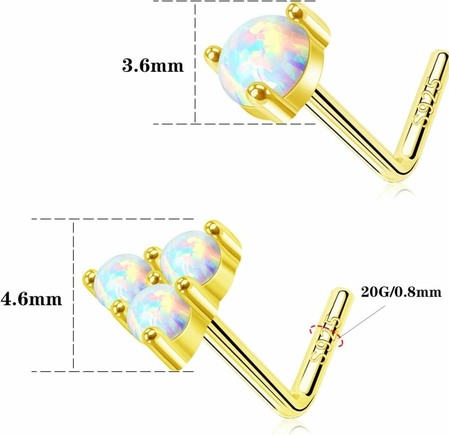 CHARMONLINE Body Piercing Studs | Charmonline 925 Sterling Silver Nose Studs L Shaped Nose Rings Studs 20G Opal Cz Nose Piercing Jewelry Heart,Flower,Butterfly,Bee Nose Studs For Women Men