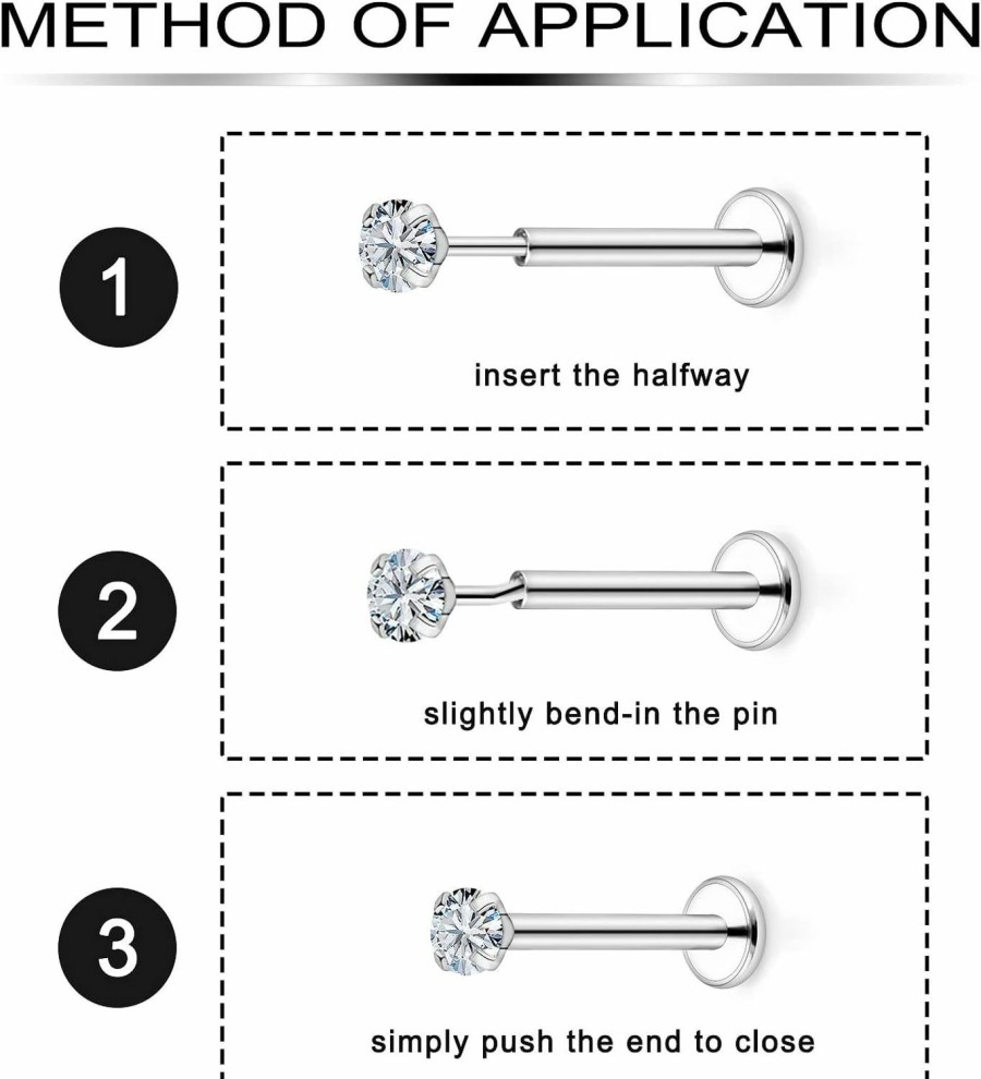 Ftovosyo Body Piercing Studs | Ftovosyo Flat Back Earrings Surgical Steel Tragus Piercing Jewelry 20G 18G Cartilage Earring Flat Back Stud Earrings Hypoallergenic Threadless Helix Earrings For Women