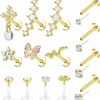 FIASASO Body Piercing Studs | Fiasaso 14Pcs 16G Cartilage Earrings For Women Surgical Steel Dangle Butterfly Snake Cz Forwards Helix Earring Hoop Daith Conch Tragus Earrings Lip Rings Piercing Jewelry