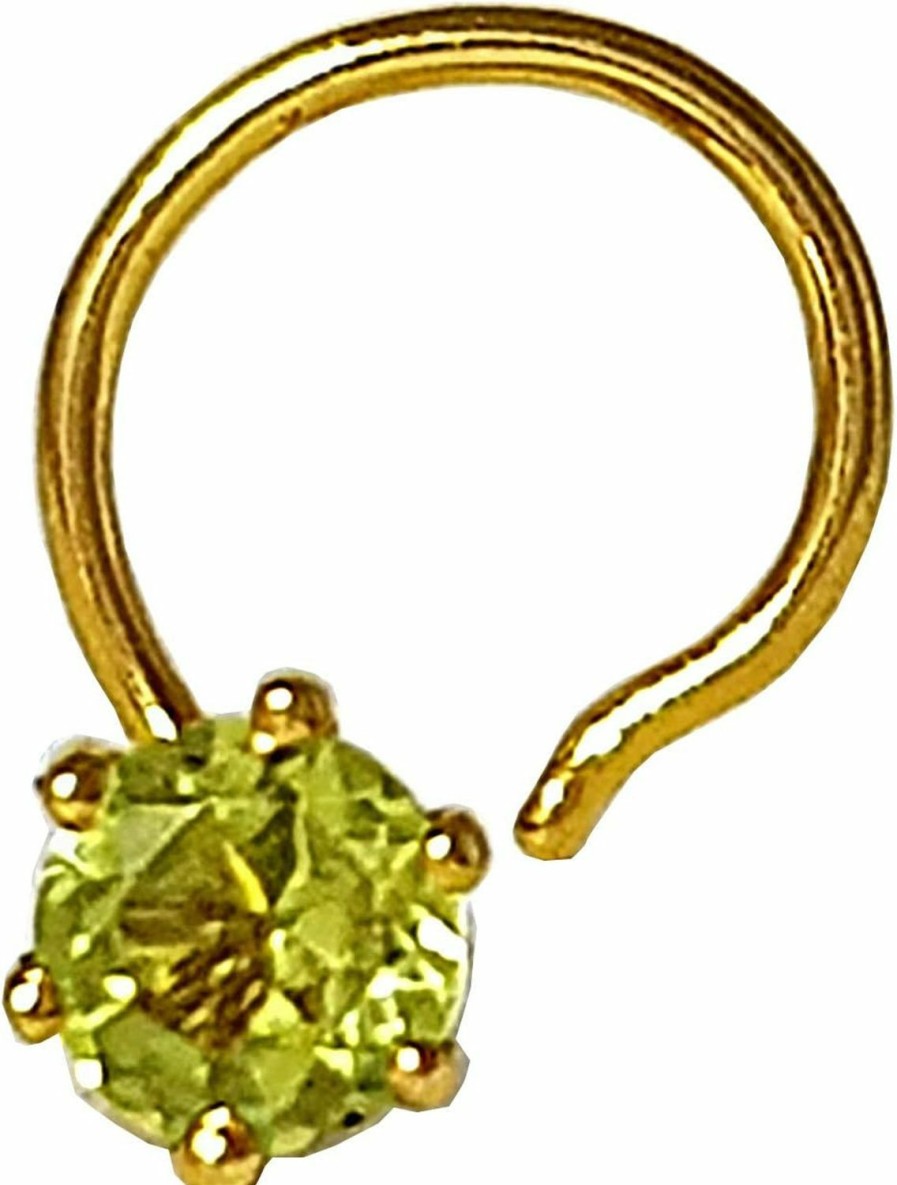 DIWANI Body Piercing Studs | Diwani 14K Gold 4.0Mm Natural Peridot Gemstone Engagement Wedding Nose Piercing Ring Stud Pin (0.230 Cents, Color- Green) 20 Gauge Thick 5.0Mm Length Spiral Wire Post